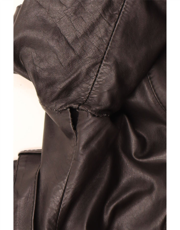 Palton din piele vintage pentru femei la dublu piept IT 46 mare negru