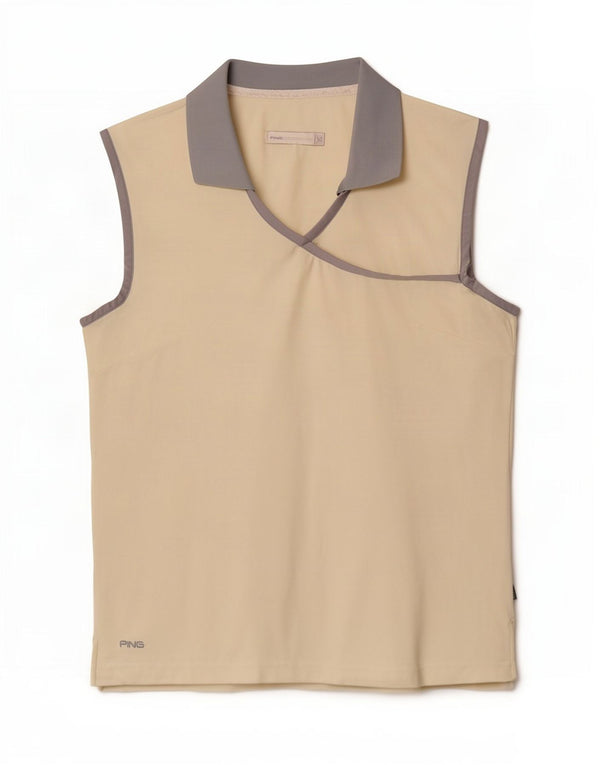 Cămașă polo fără mâneci Ping pentru femei UK 14 mare nailon color bloc alb