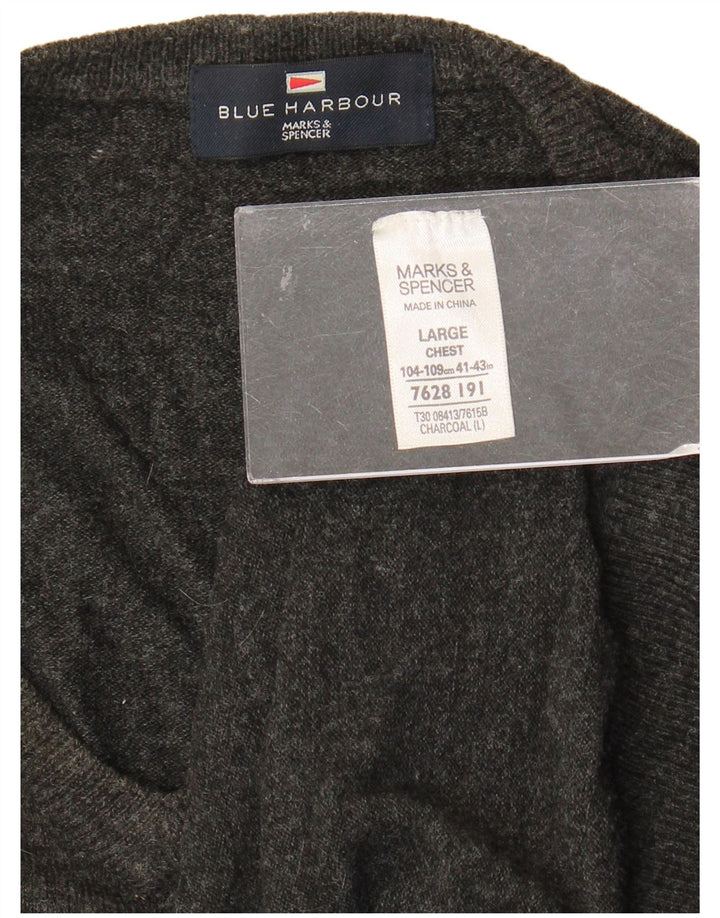 Marks & Spencer Pulover cu decolteu în V Blue Harbour pentru bărbați, mare, gri acrilic