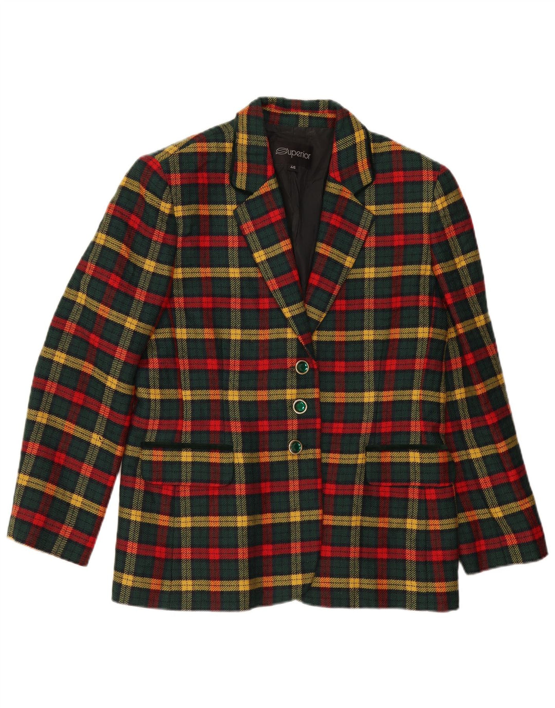 Jachetă Blazer Superior pentru femei cu 3 nasturi IT 46 Lână virgină cu carouri mari, verde