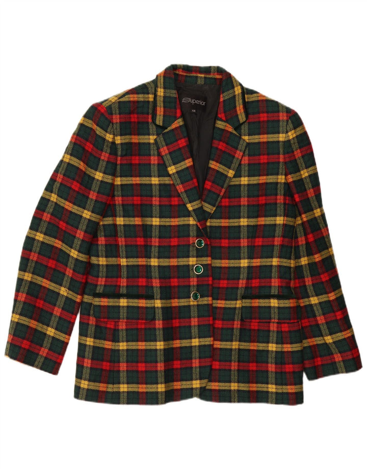 Jachetă Blazer Superior pentru femei cu 3 nasturi IT 46 Lână virgină cu carouri mari, verde