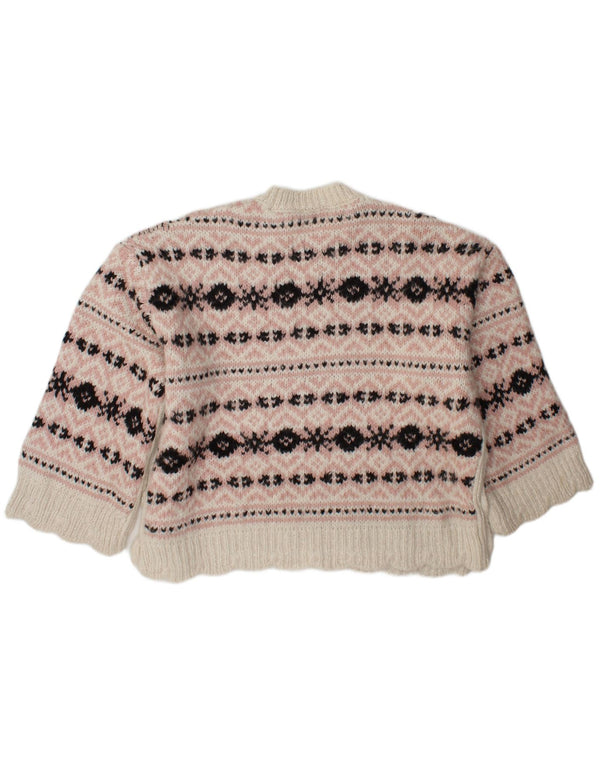 Pulover pentru femei supradimensionat cu gâtul turnat Zara UK 6 XS Pink Fair Isle