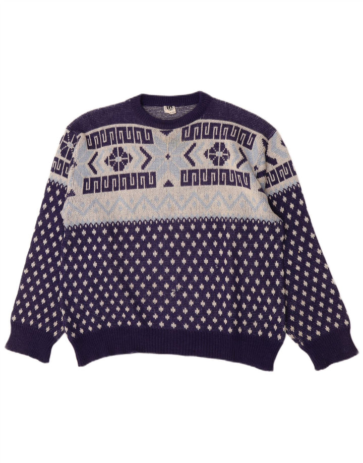 Pulover vintage pentru bărbați cu gât roșu, mijlociu, bleumarin, geometric