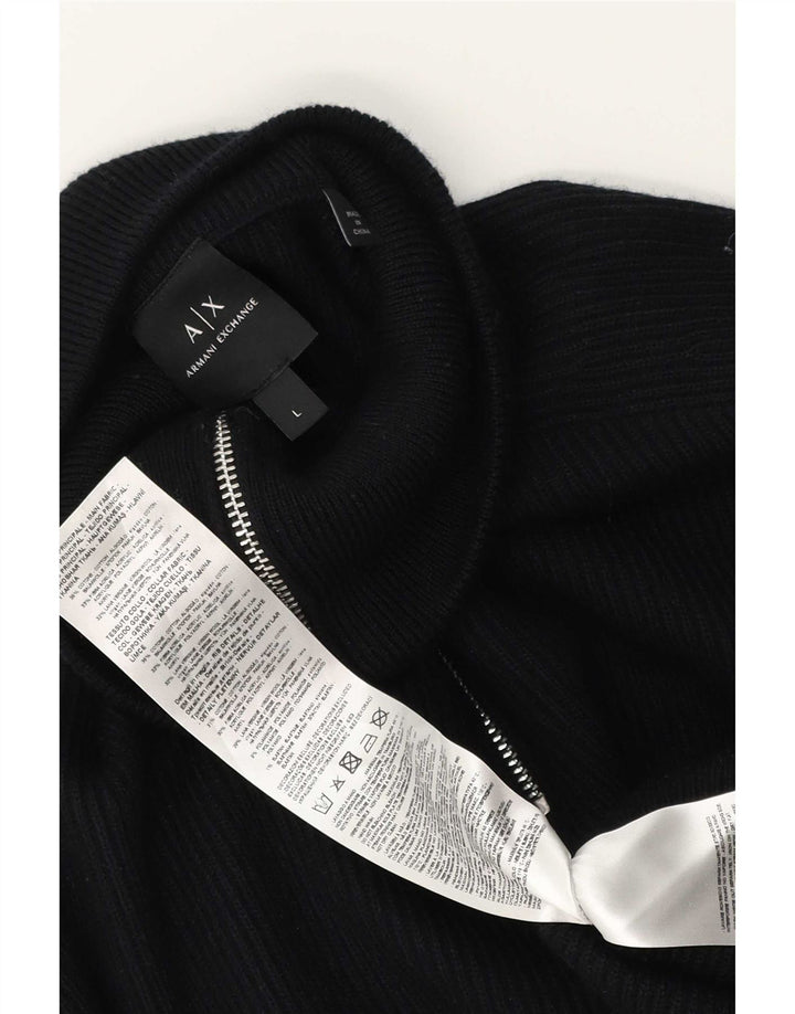 Pulover Armani Exchange pentru bărbați, cu fermoar, cu gât, bumbac mare, negru