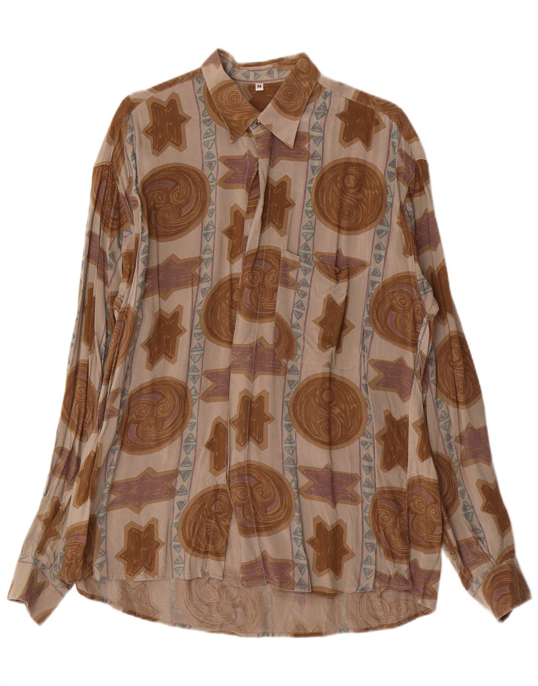 Cămașă vintage pentru bărbați cu model abstract, viscoză maro medie