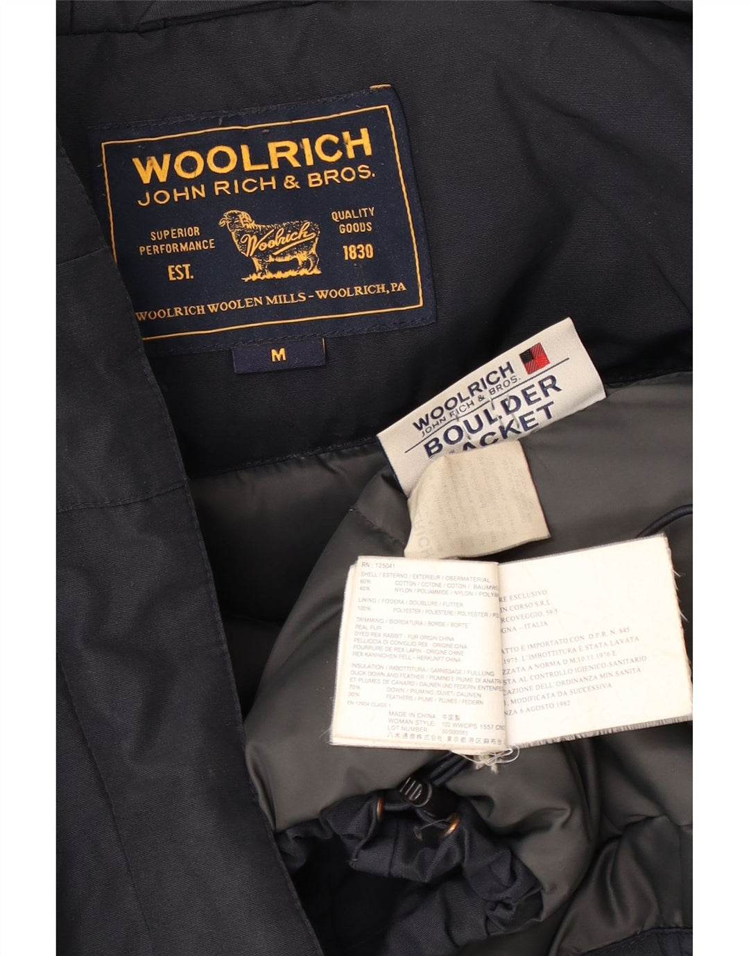 Jachetă căptușită cu glugă Woolrich pentru femei UK 14 Medium bleumarin bumbac