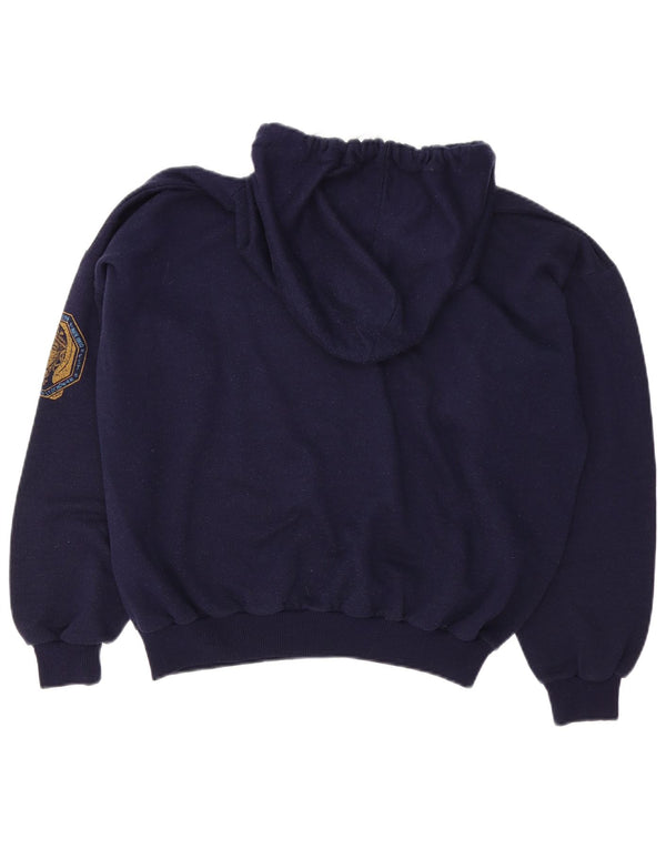 Pulover cu glugă supradimensionat cu grafic pentru femei vintage UK 14 Medium Bleumarin