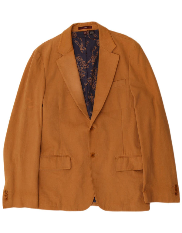 Zara Mens 2 Button Blazer Jacket EU 48 Medium Brown Cotton