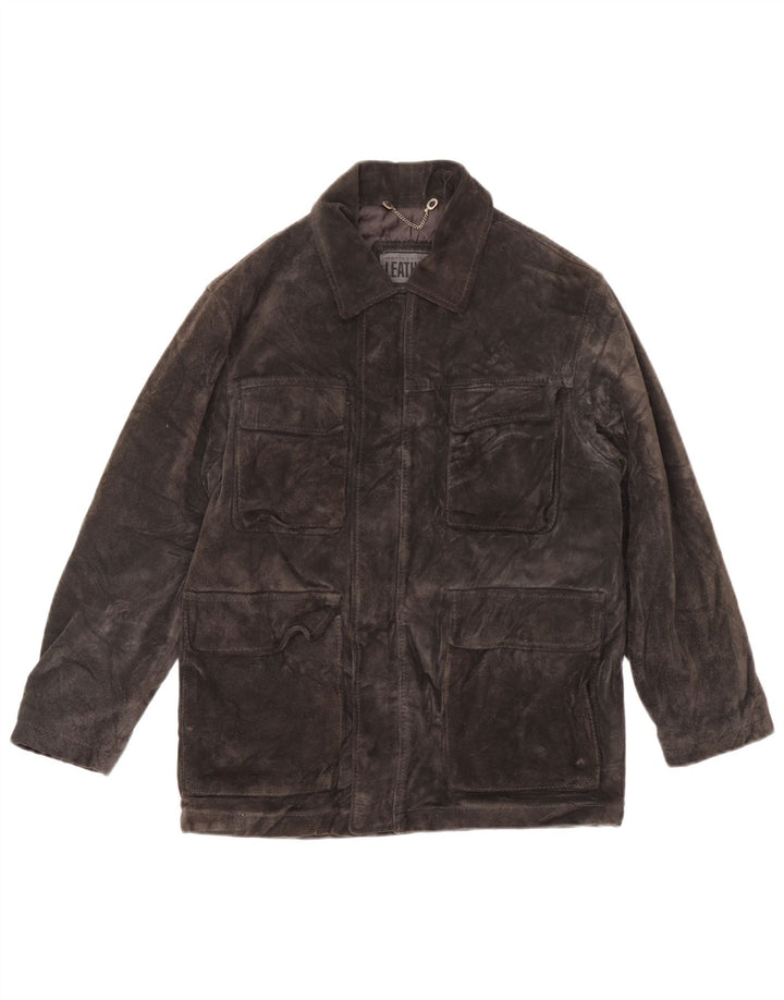 Jachetă de vânt supradimensionată pentru femei de piele intoarsă vintage UK 10 Mic din piele gri