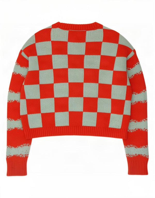 Pulover supradimensionat pentru femei Zara UK 10 Bumbac geometric roșu mic