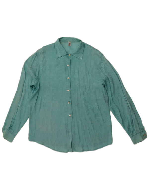 Bluză cămașă pentru femei VINTAGE IT 48 XL Albastru Geometric Acetat