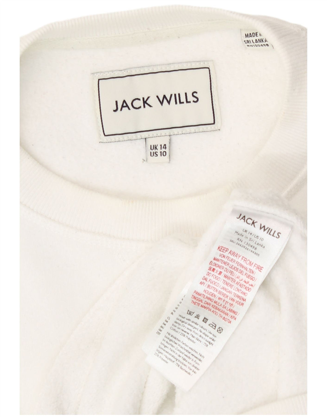 Pulover Jack Wills pentru femei, UK 14, mare, alb, bumbac