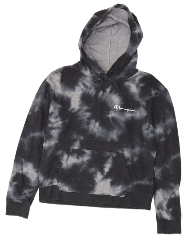 Champion Womens Hoodie Jumper UK 14 Medium Navy Blue Tie Dye Cotton