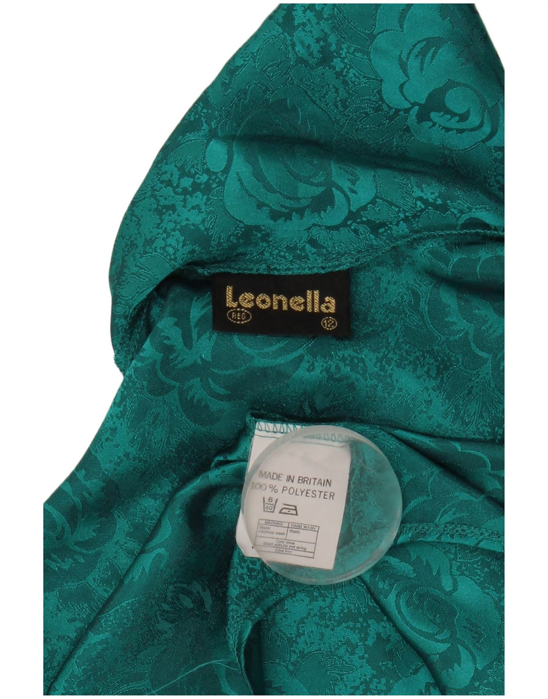 Bluză vintage pentru femei cu cămașă cu cravată în față UK 12 Poliester floral verde mediu