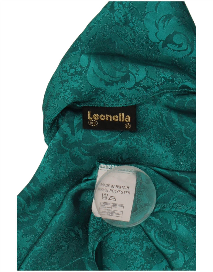 Bluză vintage pentru femei cu cămașă cu cravată în față UK 12 Poliester floral verde mediu