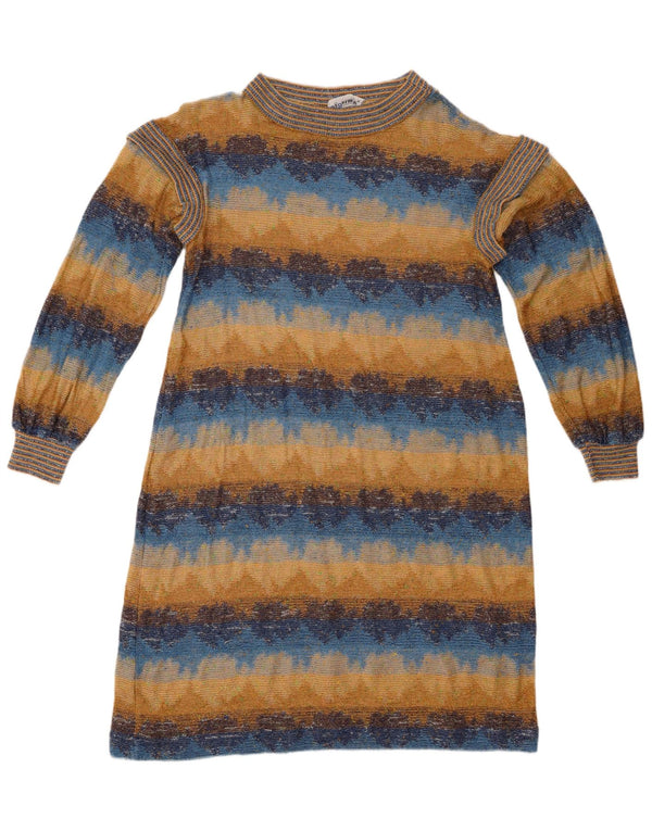 Rochie vintage pentru damă cu pulover UK 12 Medium Bej cu dungi