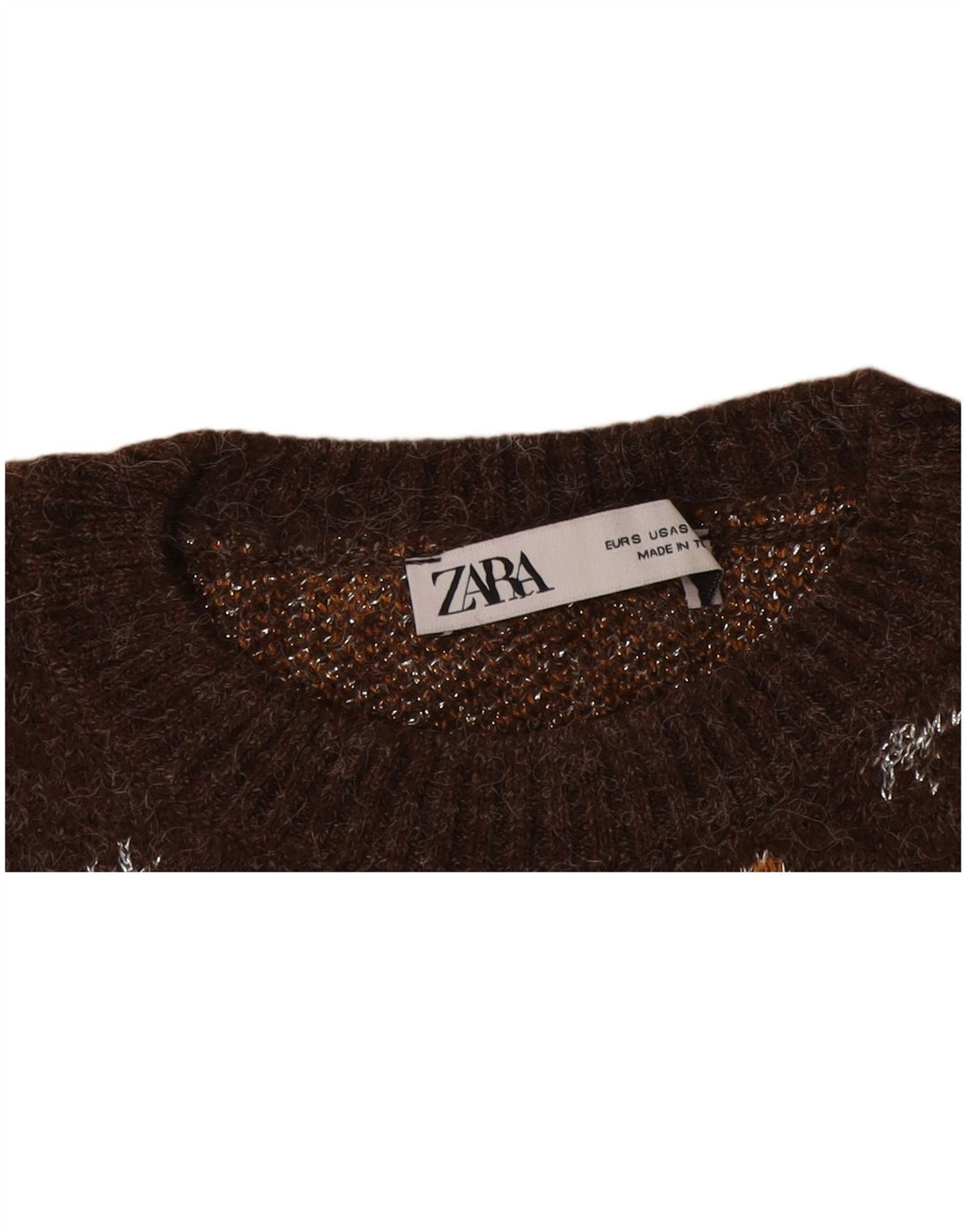 Pulover pentru damă Zara cu model abstract, cu gât de barcă, UK 10, maro mic
