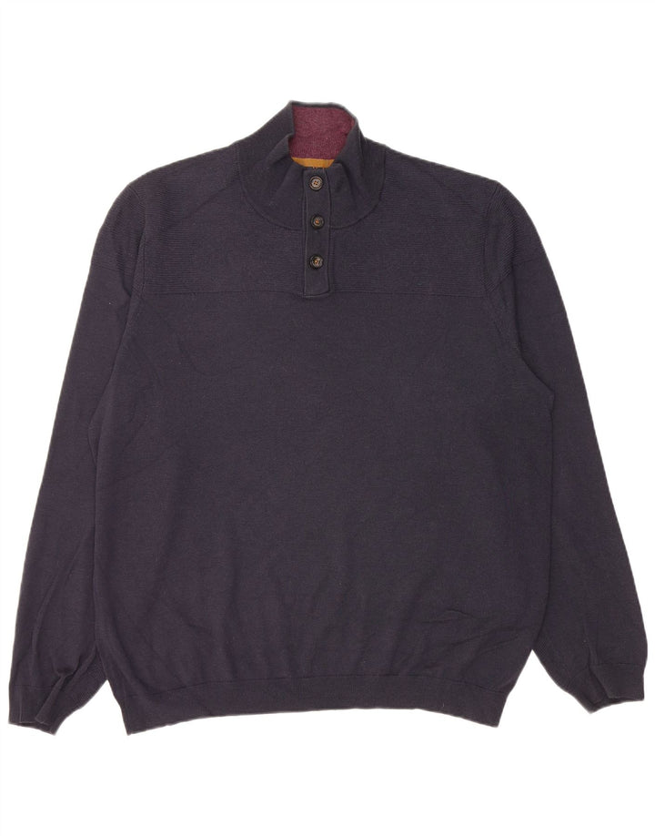 Pulover pentru bărbați Ted Baker cu gât cu nasturi Mărimea 6 2XL Lână bleumarin