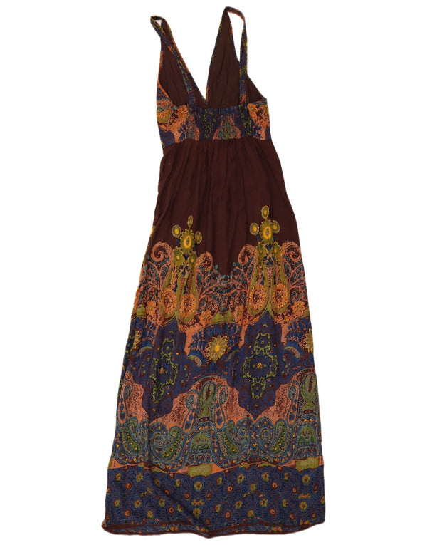 Rochie maxi fără mâneci Angie pentru femei UK 12, maro mediu, raion Paisley