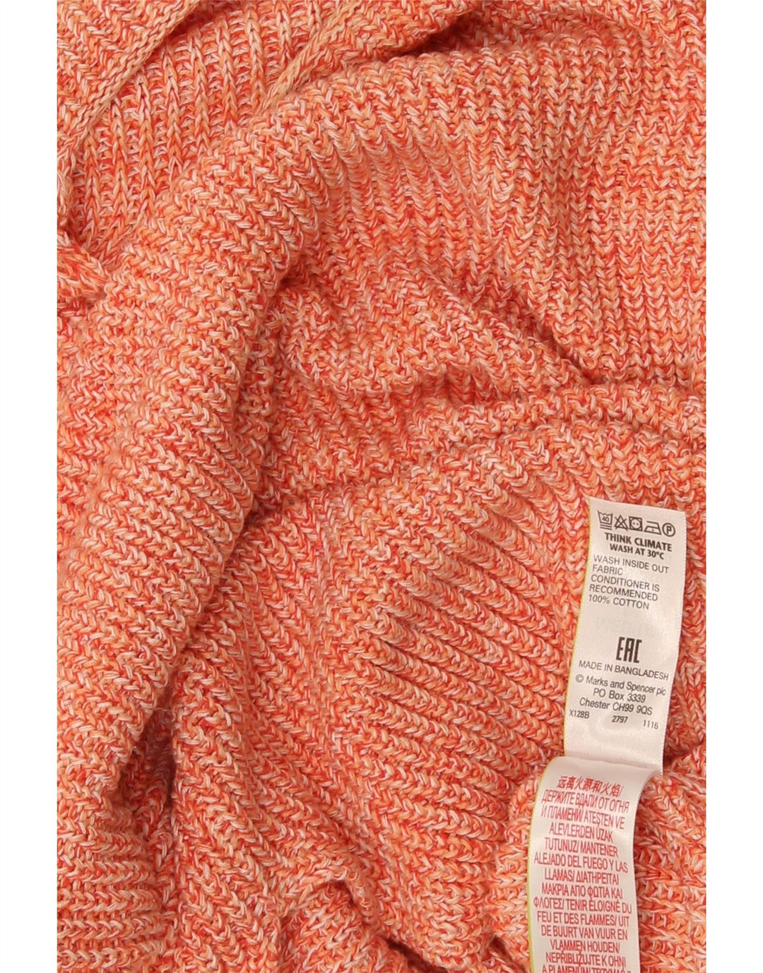Pulover pentru femei Marks & Spencer, cu gât de barcă, Marea Britanie 14, portocaliu mediu pestat