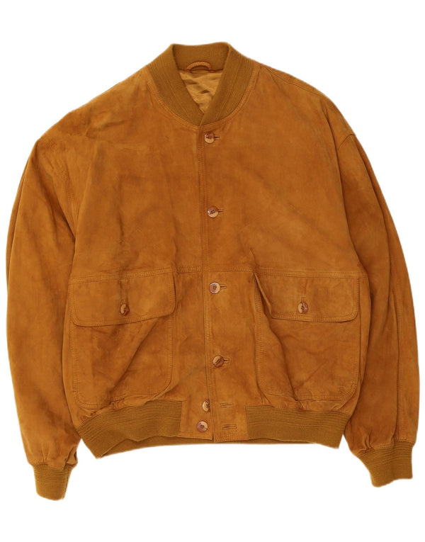 Bomber vintage pentru bărbați din piele intoarsa UK 40 mare, maro, din piele