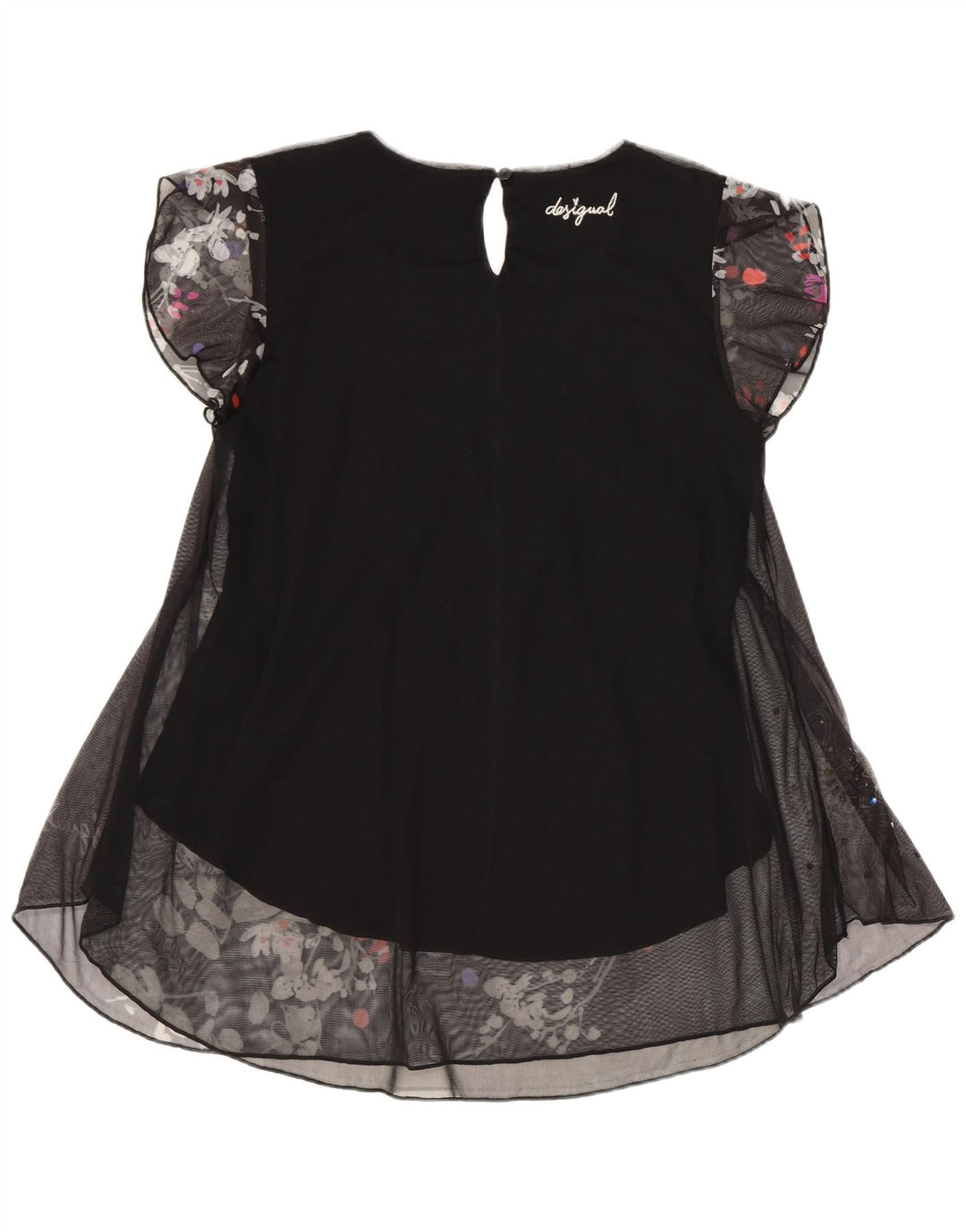 Bluză cu paragate Desigual Femei Top UK 10 Poliester Floral Negru Mic