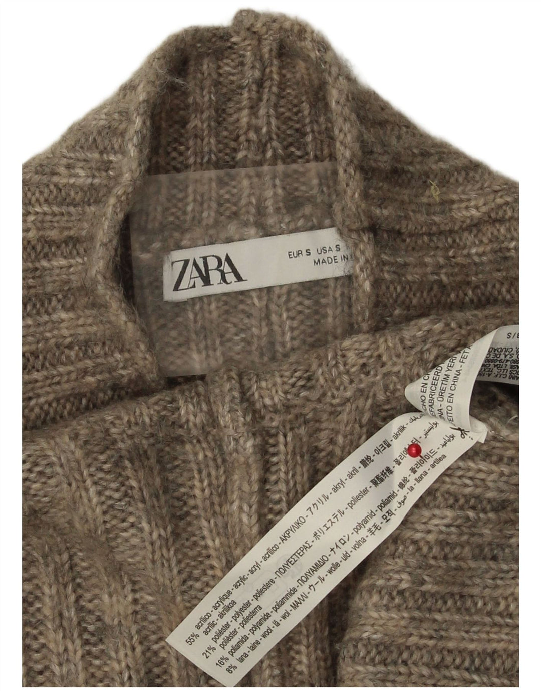 Pulover pentru femei cu gât țestoasă Zara UK 10 Mic gri acrilic