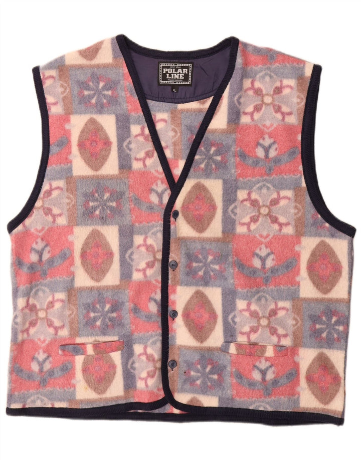 VINTAGE Gilet pentru bărbați din fleece UK 42 XL, multicolor, poliester Fair Isle