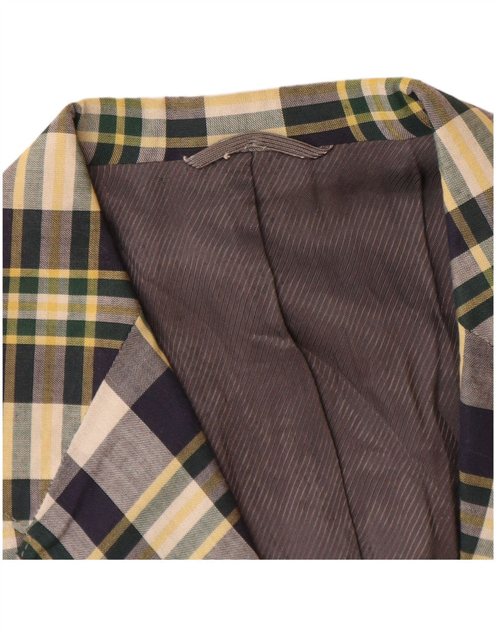 Blazer Vintage pentru bărbați, cu 2 nasturi, cu carouri mici, albastru bleumarin