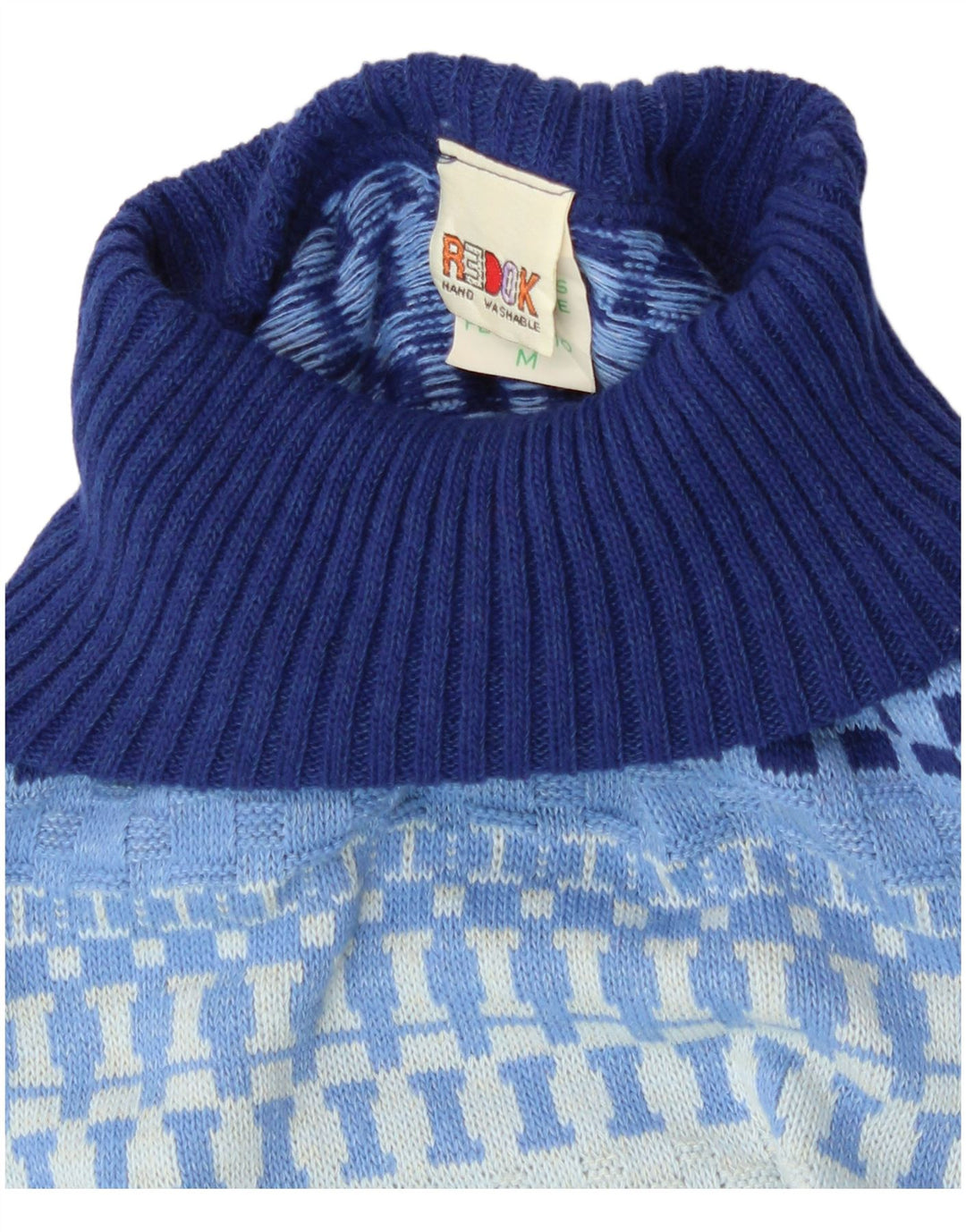 Redok Womens Crop Roll Neck Vest Tank Top UK 12 Medium Blue Geometric