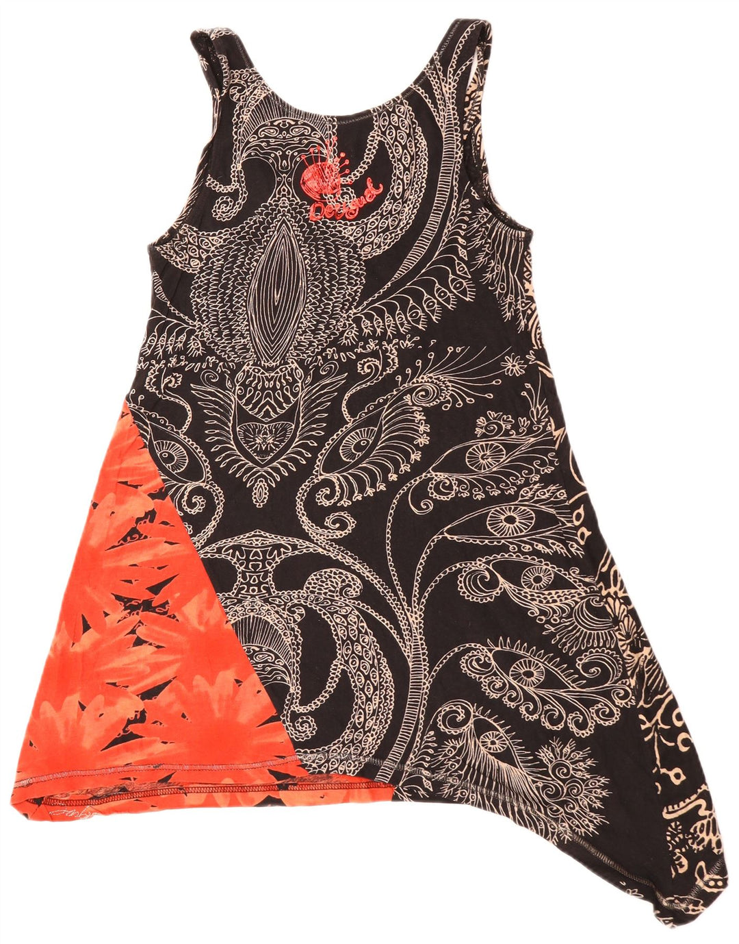 DESIGUAL Top cu tunică asimetrică fără mâneci pentru femei UK 10 Small Black Floral