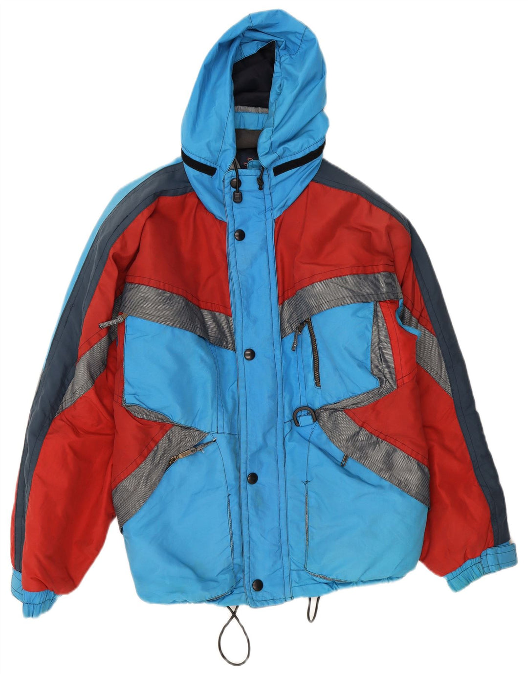 Jachetă de schi cu glugă vintage pentru bărbați UK 38 Medium Blue Colorblock Poliamidă
