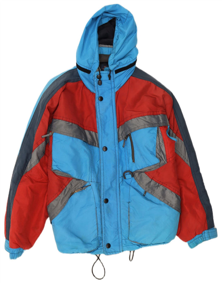 Jachetă de schi cu glugă vintage pentru bărbați UK 38 Medium Blue Colorblock Poliamidă