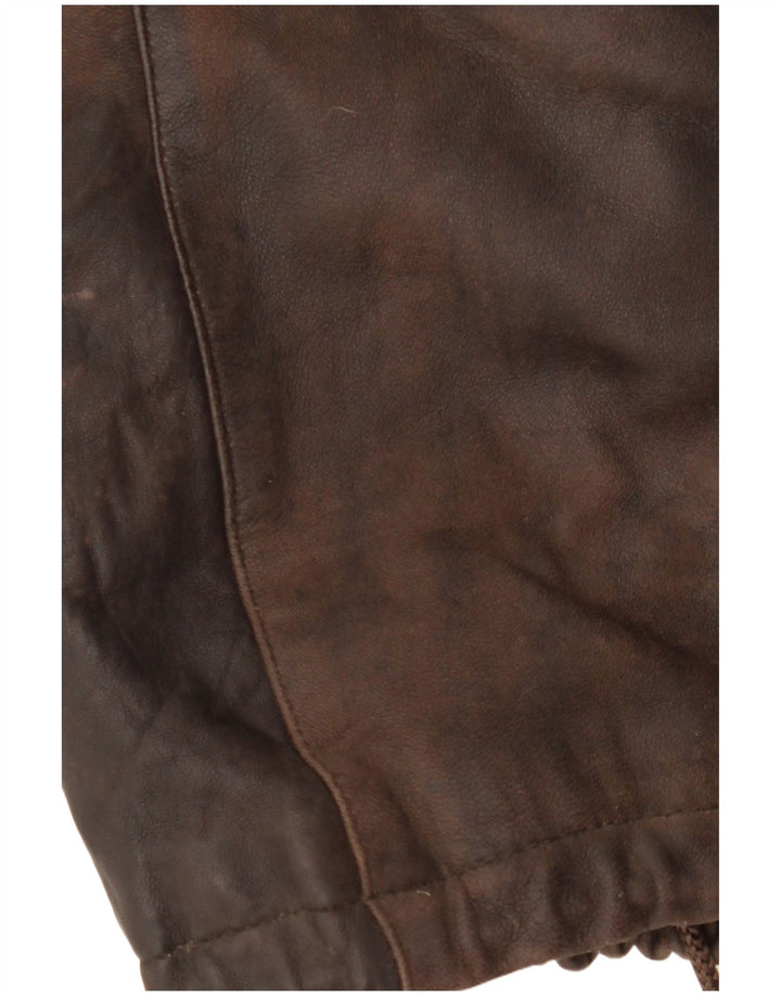 VINTAGE Palton din piele cu glugă pentru femei EU 38 Piele maro medie