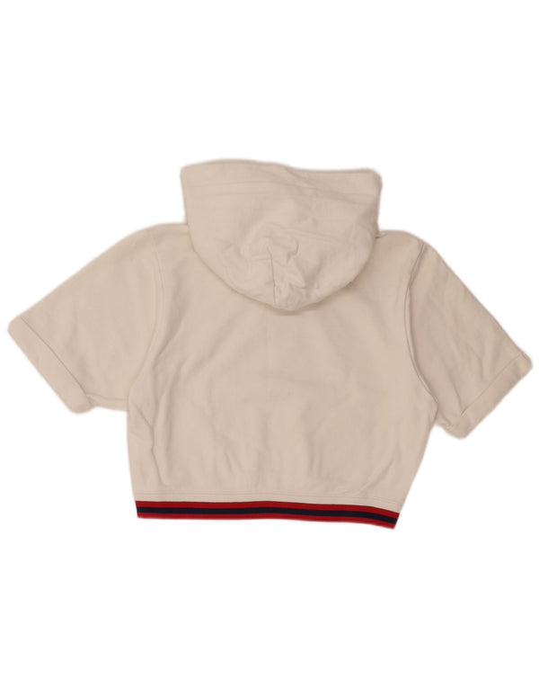 Pulover pentru damă CHAMPION Crop Graphic cu mânecă scurtă cu glugă UK 10 Small White