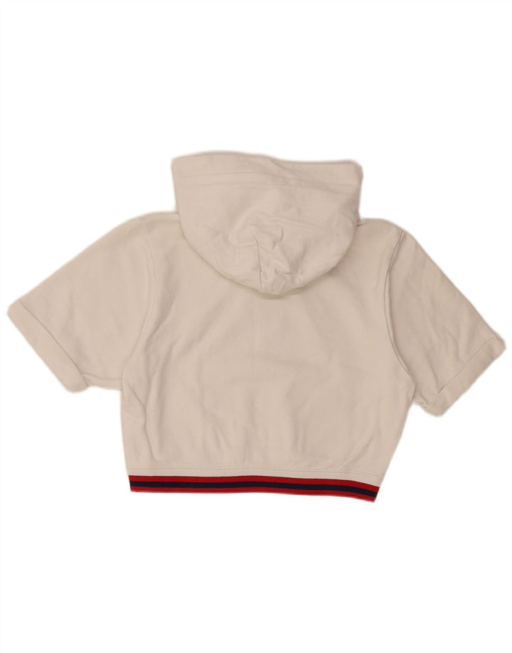 Pulover pentru damă CHAMPION Crop Graphic cu mânecă scurtă cu glugă UK 10 Small White