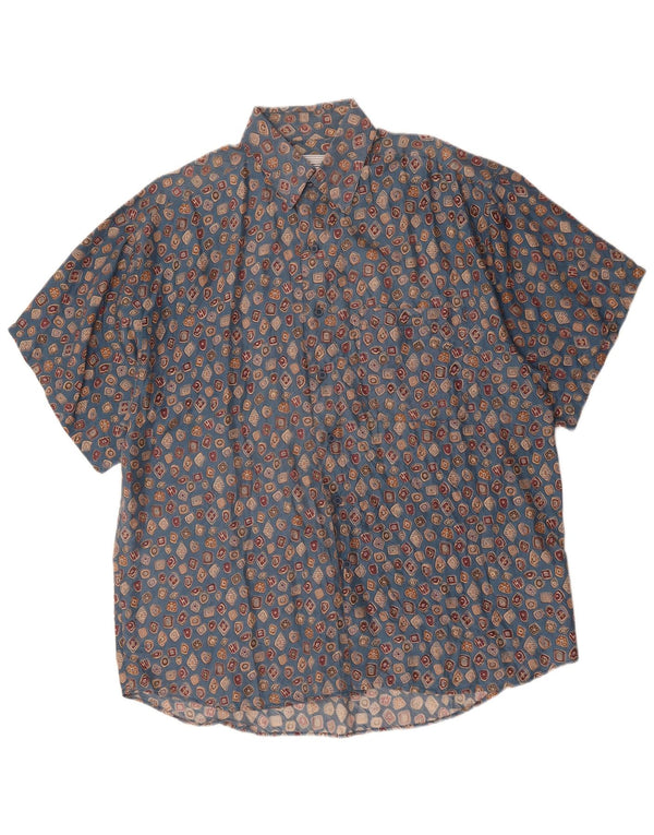 CARUSO Mens Short Sleeve Shirt Large Blue Geometric Silk