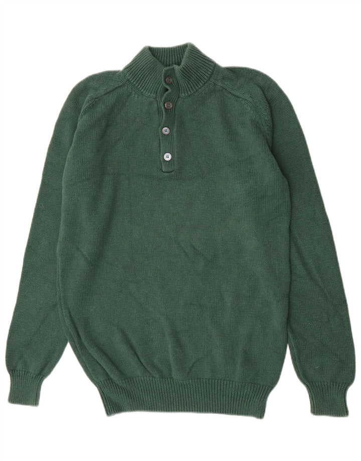 Massimo Dutti Pulover pentru bărbați cu gât cu nasturi, bumbac verde mare