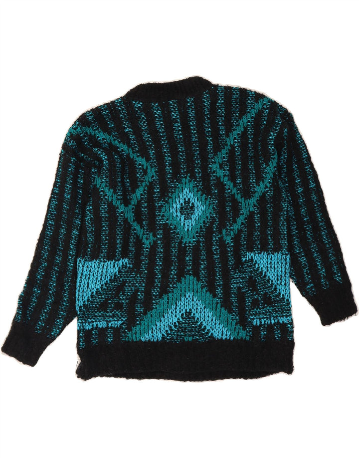 ST MICHAEL Womens Crew Neck Jumper Sweater UK 12/14 Medium Black Geometric Vintage St Michael and Second-Hand St Michael from Messina Hembry 