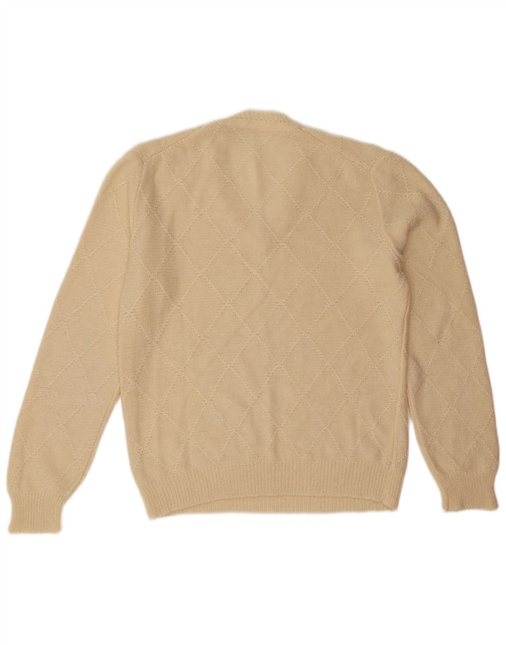 Pulover vintage pentru bărbați cu decolteu în V, mare, alb catifelat, Argyle/Diamond