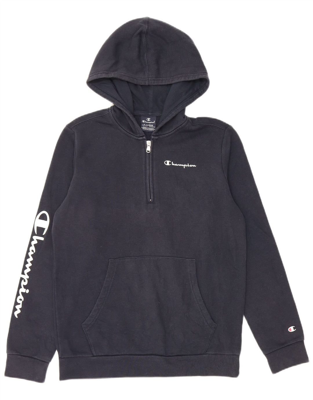 Pulover pentru băieți CHAMPION, cu grafică, cu glugă, cu fermoar, 13-14 ani, XL bleumarin