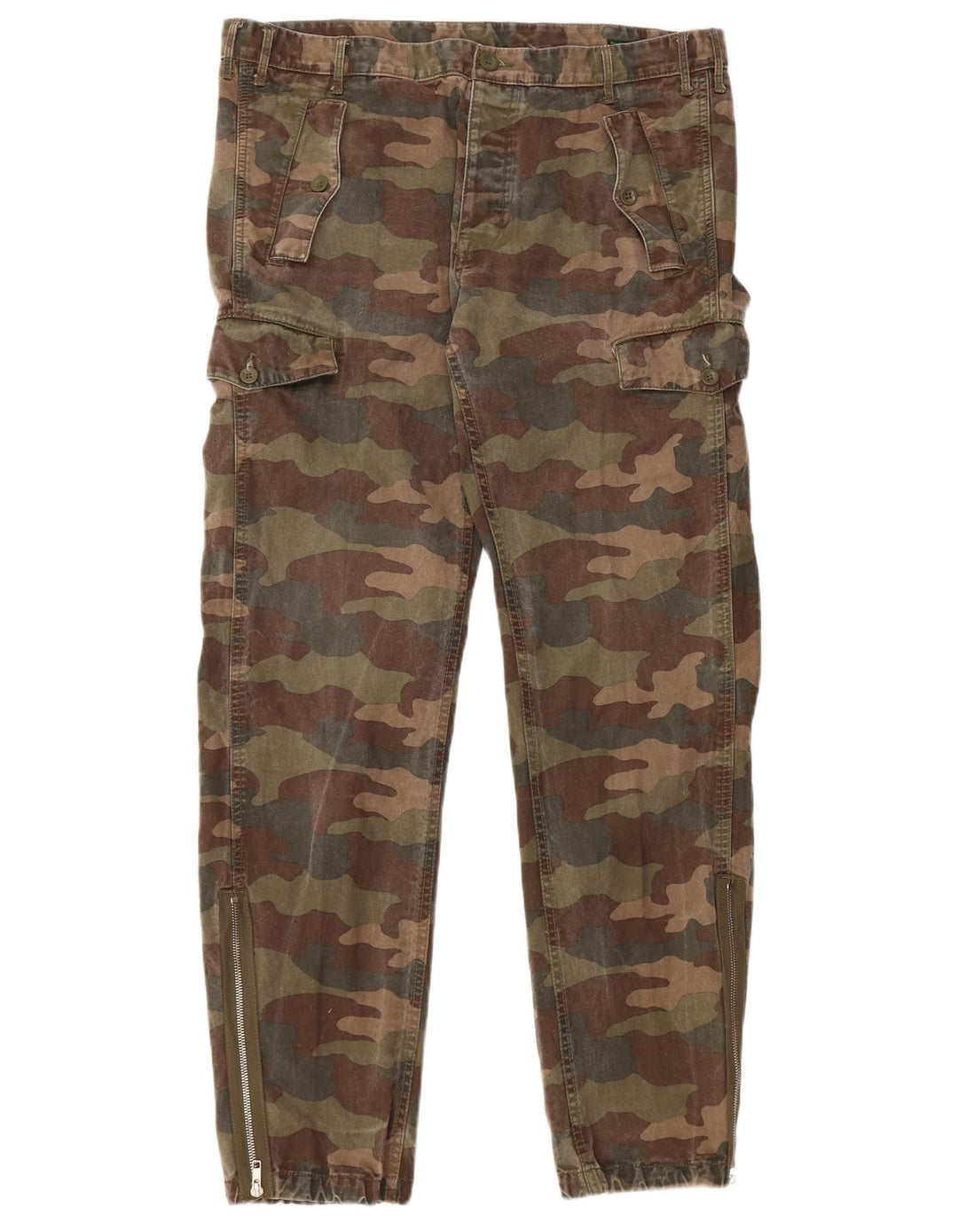 BENETTON Joggeri pentru bărbați Pantaloni cargo IT 50 Large W36 L32 Kaki Camuflaj