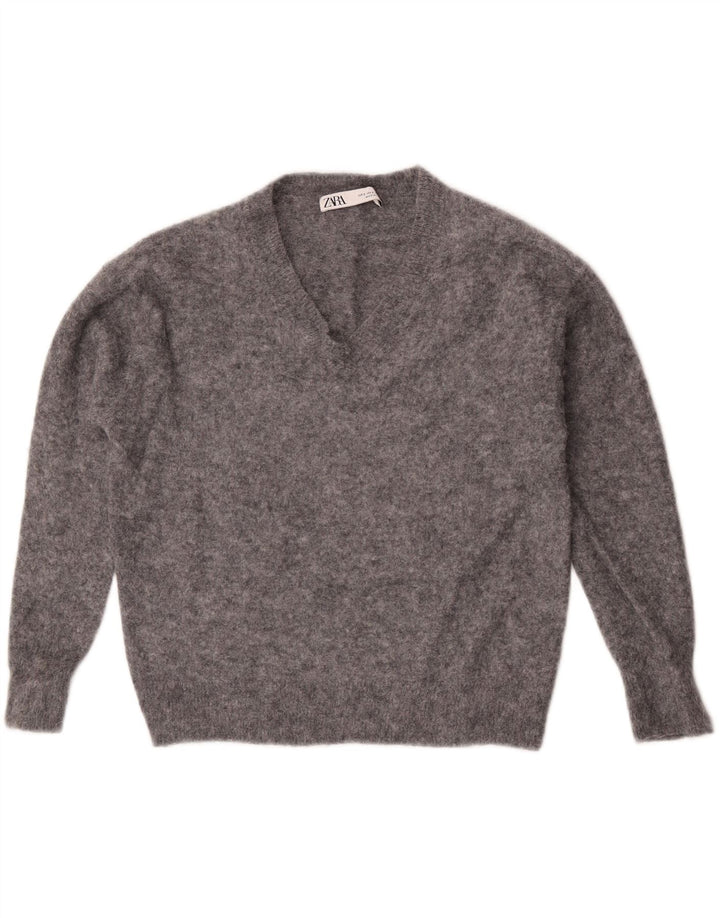 Pulover cu decolteu în V supradimensionat pentru femei Zara UK 10 mic, gri pete