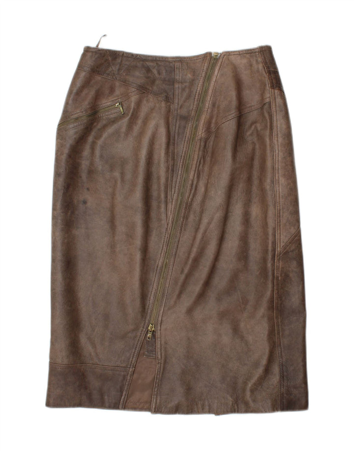 VINTAGE Womens Leather Skirt IT 42 Medium W27 Brown Leather