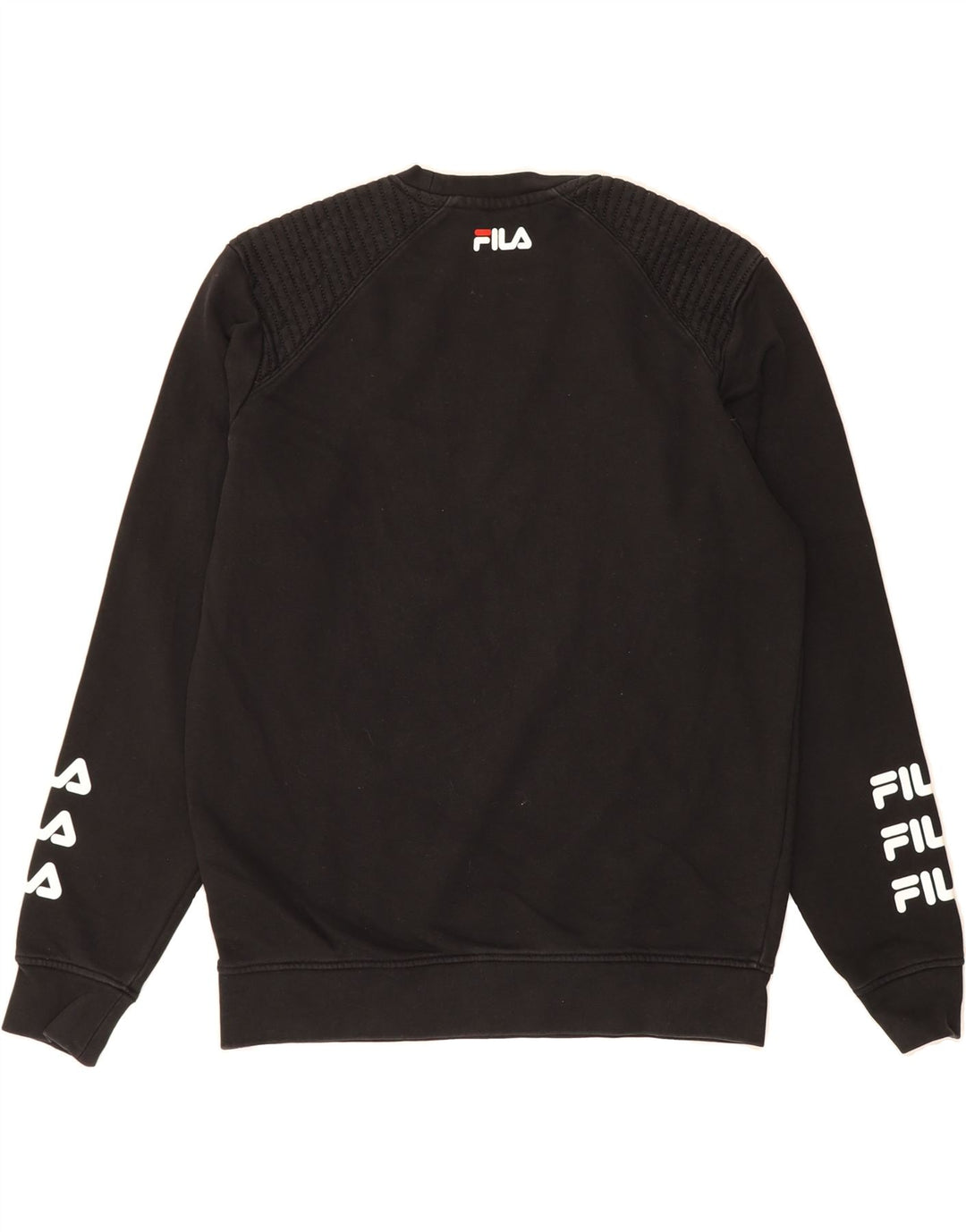 FILA Mens Graphic Sweatshirt Jumper Small Black Cotton Vintage Fila and Second-Hand Fila from Messina Hembry 
