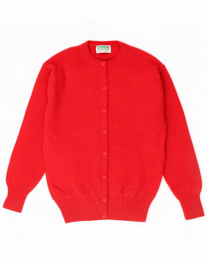 Pulover cardigan pentru femei Benetton UK 14 Lână virgină roșie medie