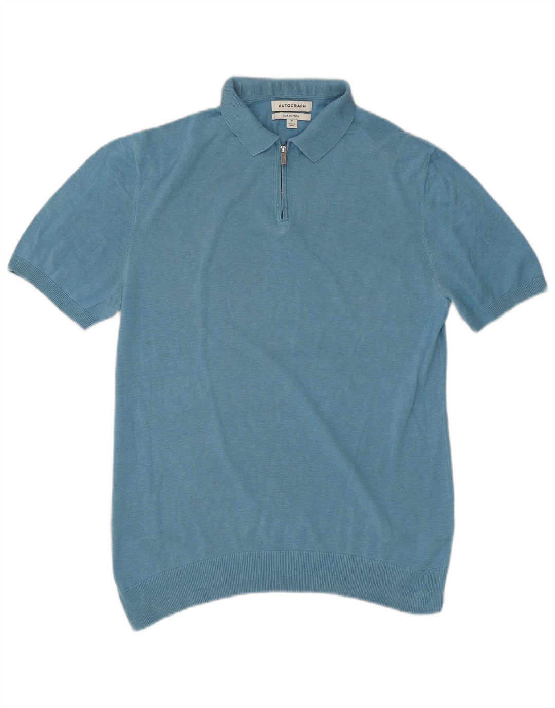 Tricou polo Marks & Spencer pentru bărbați cu autograf, mătase albastră medie