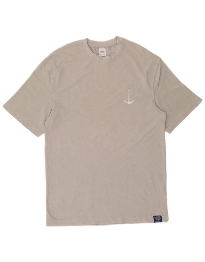 Tricou pentru bărbați Zara Top din bumbac gri mediu