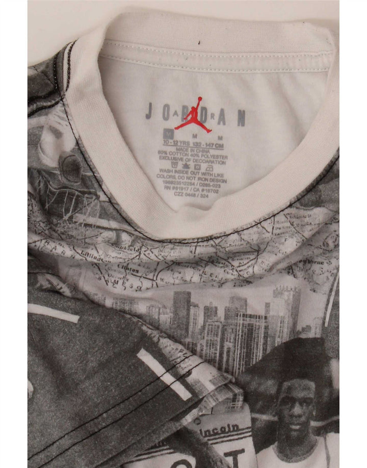Tricou grafic Jordan pentru băieți Top 10-11 ani, gri mediu, bumbac mozaic
