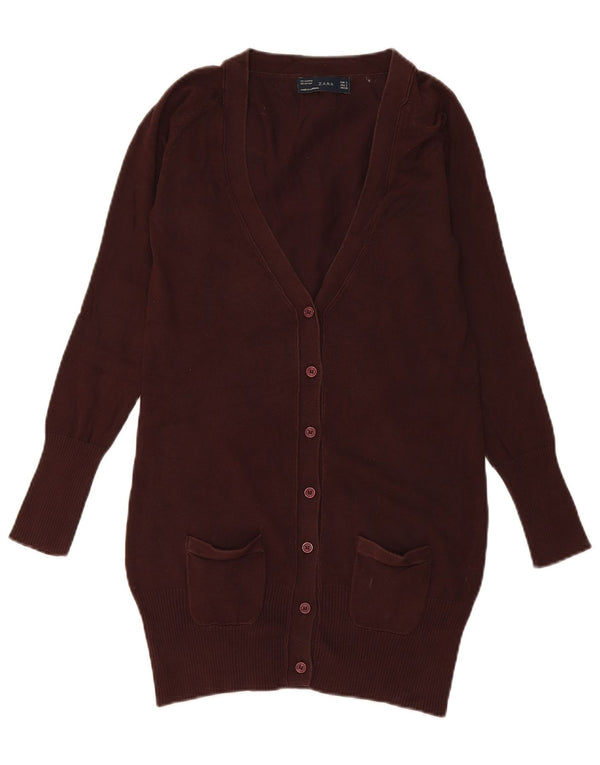 Pulover cardigan pentru femei Zara UK 10 mic maro bumbac